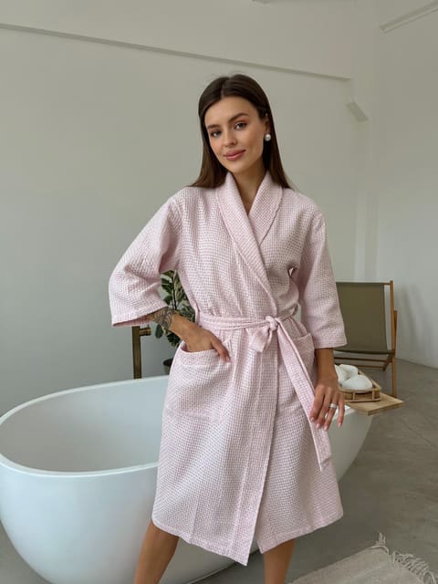 Жіночий халат COSY шаль Ланцюжок  ніжно рожевий