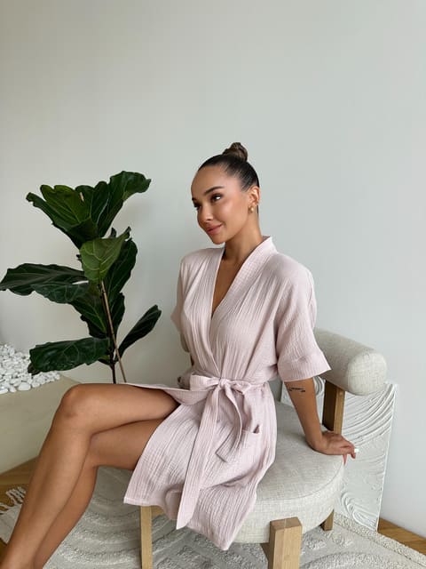 Жіночий халат COSY із мусліну Hawaii пудра