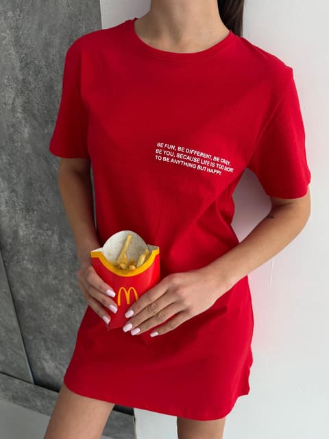 Футболка-туніка Be Happy, червона