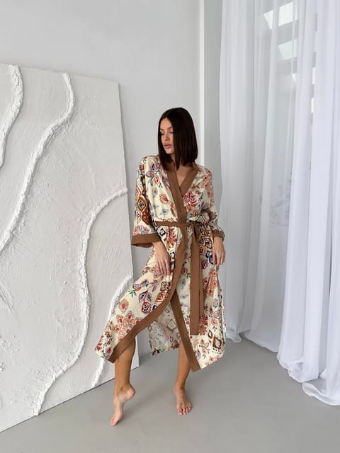 Жіночий халат кімоно довгий Boho Chic карамель