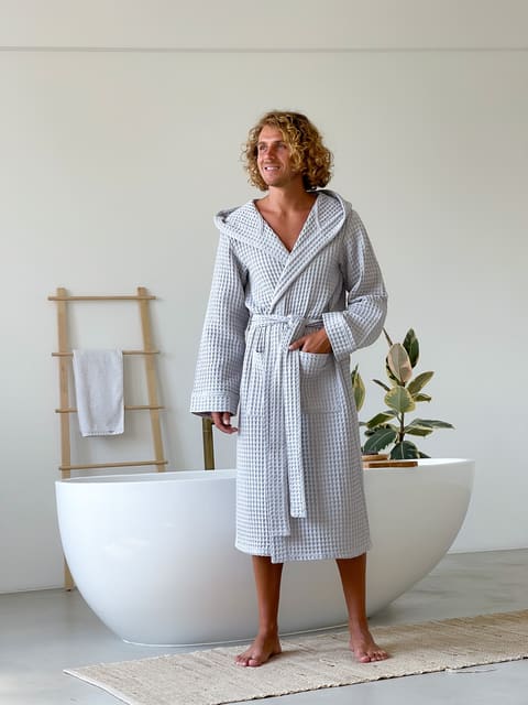 Халат чоловічий COSY з капюшоном Грецька вафелька світло сірий